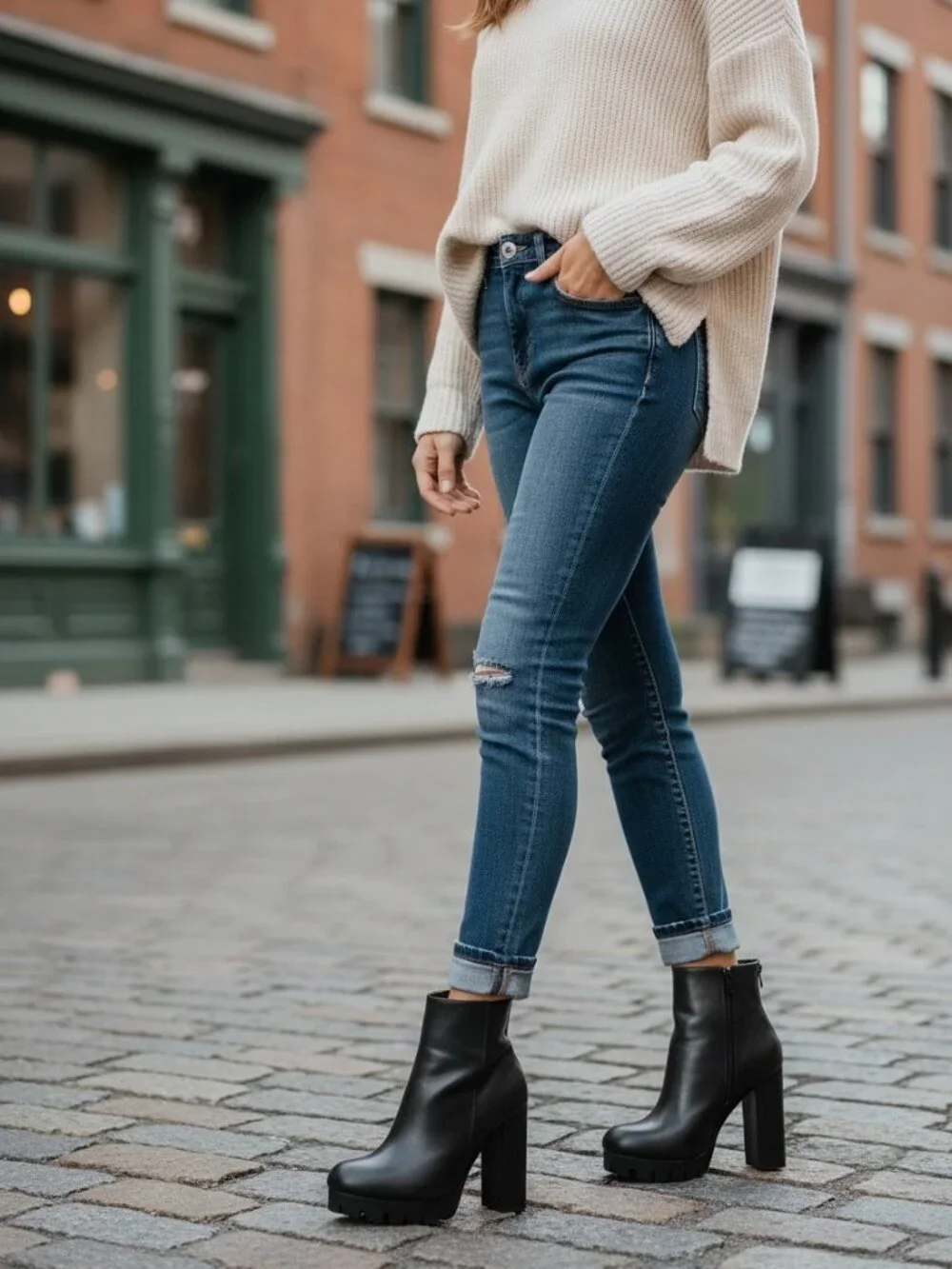 Wild Diva Chunky Heel Platform Lug Sole Back Zip High Ankle Boots